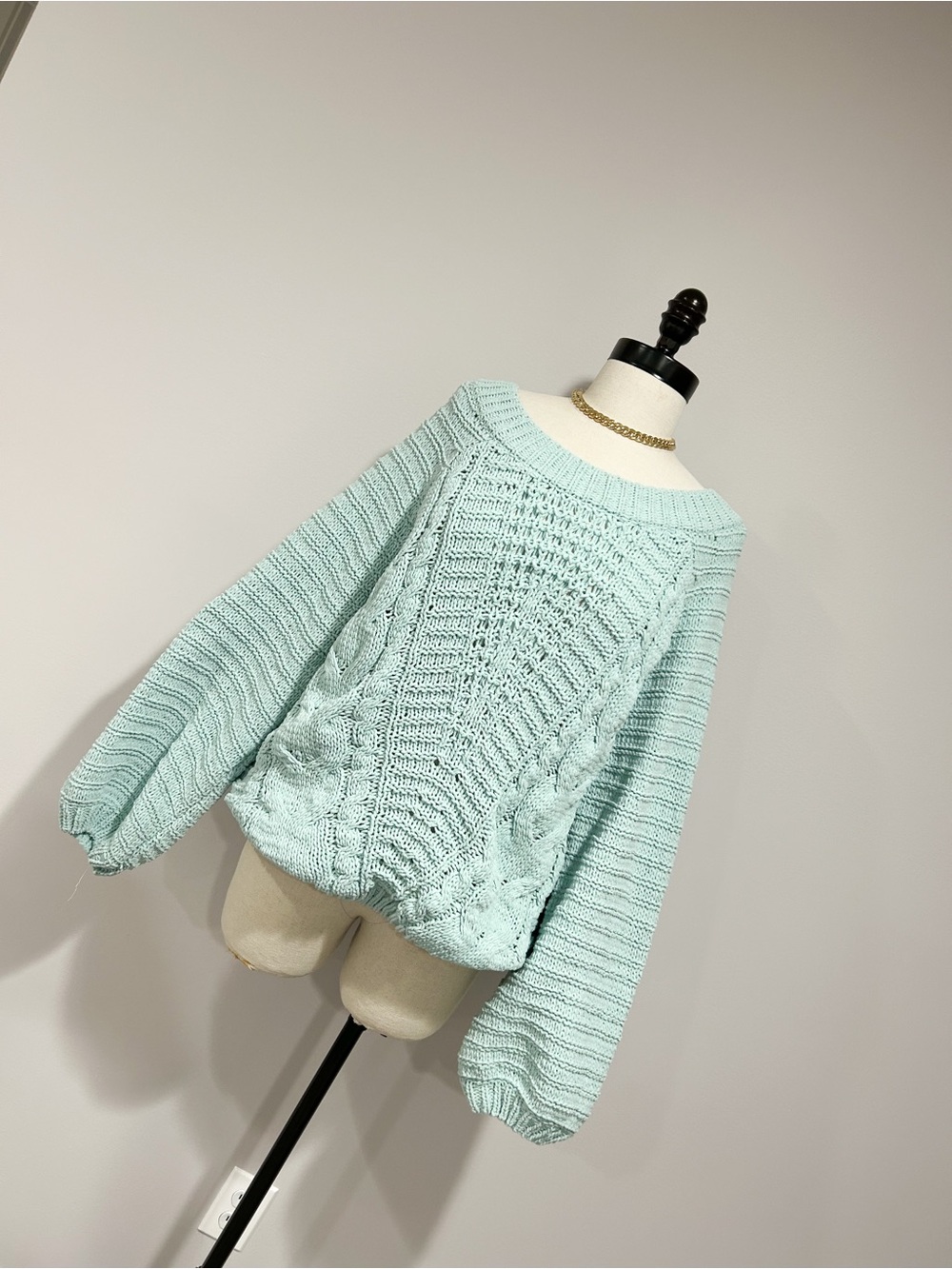 Harper Mint Aqua Cable Knit Scoop Neck Sweater